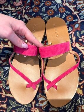 M. Gemi Fuchsia Suede Slide Sandals with Tan Footbed